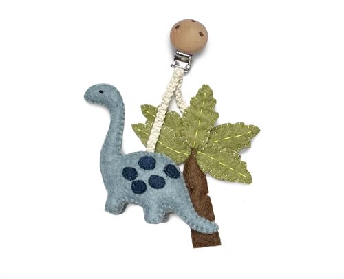 Barnevognsophæng med dinosaur i blå